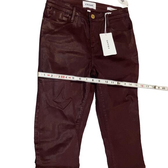 NWT Frame Le High Skinny High Rise Coated Jeans in Bordeaux-size 25 - Picture 5 of 13